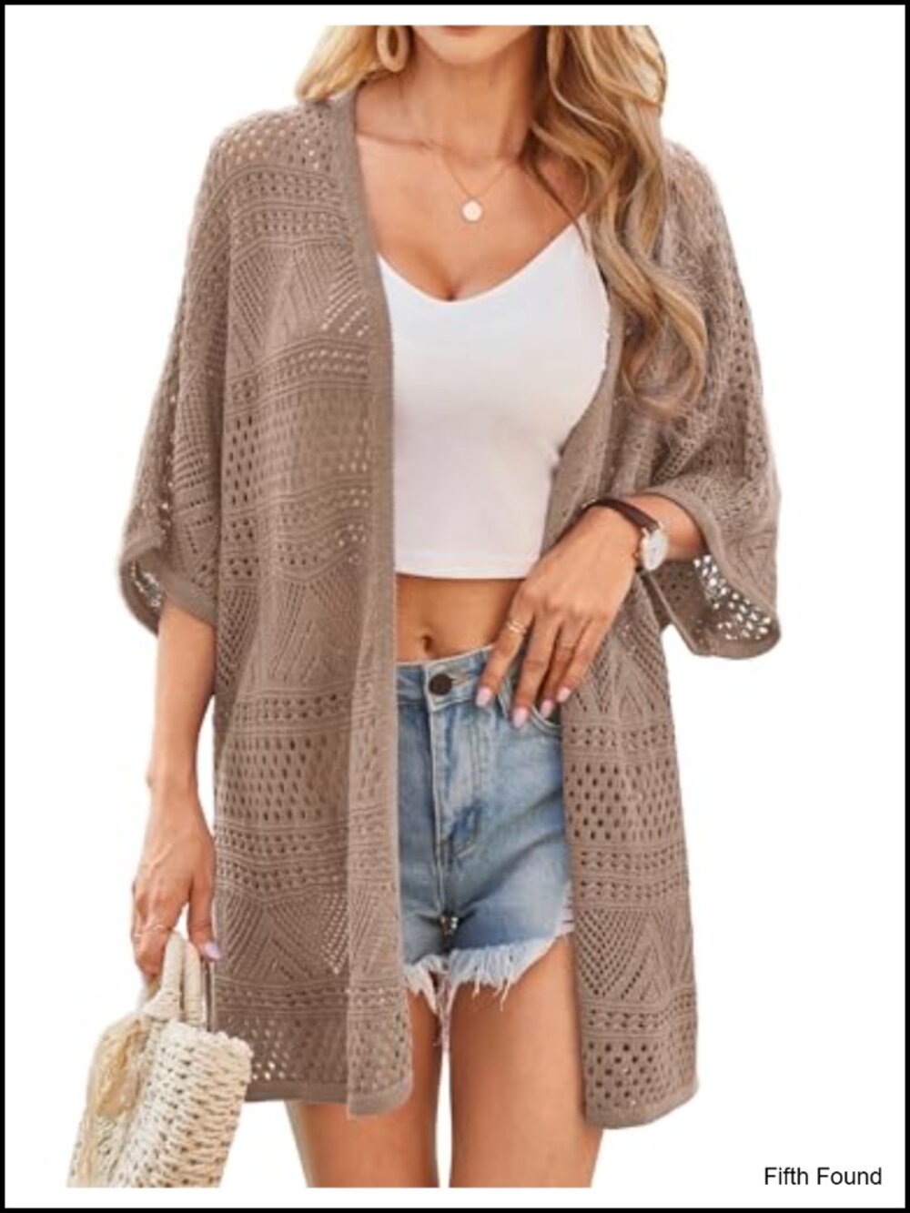 Lightweight Crochet Knit Kimono Cardigan Batwing Sleeve Open Front